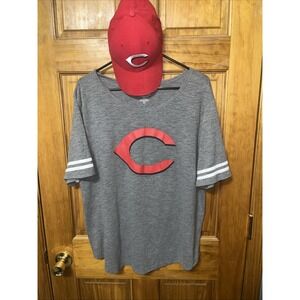 Cincinnati MLB Women's 5th & Ocean Gray T-Shirt XXL  With Cincinnati Reds Hat